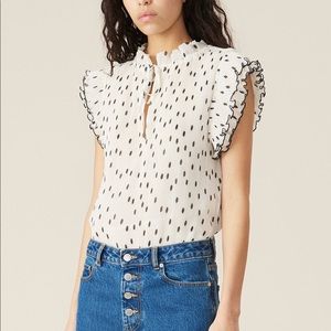 GANNI pleated georgette top in ochre